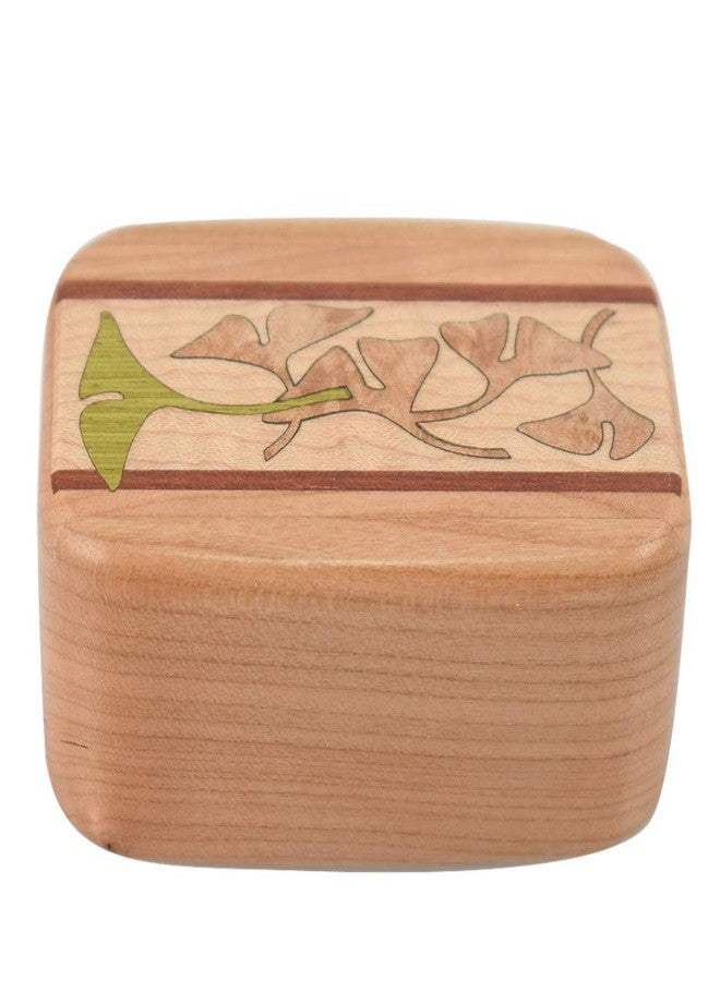 Modern Artisans American Made Hardwood Pill Box (Large Size) - Cherry Wood with Inlaid Ginkgo Design - Image 3